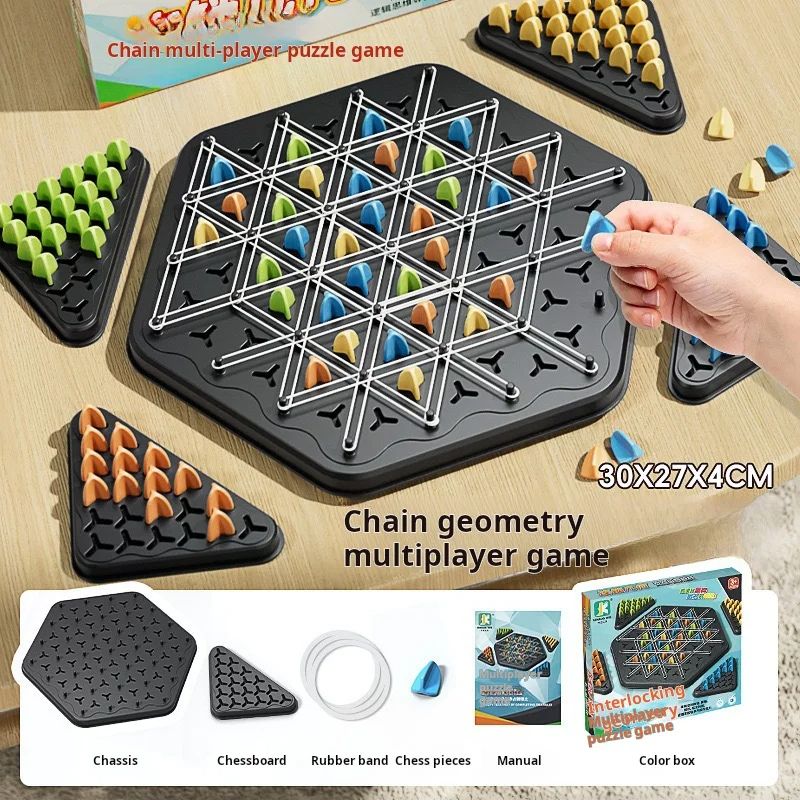 Chain Triangle Chess Game Triggle Rubber Band Battle Set For Family  Kids Educational Interactive B