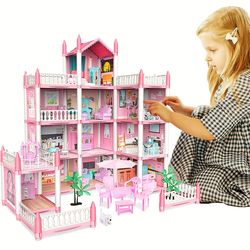 children's music doll house assembly villa, 3d diy dream princess castle set for girls