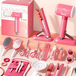kids haircut kit set with hair dryer, scissors, and pretend play accessories, educational toy for girls birthday gifts