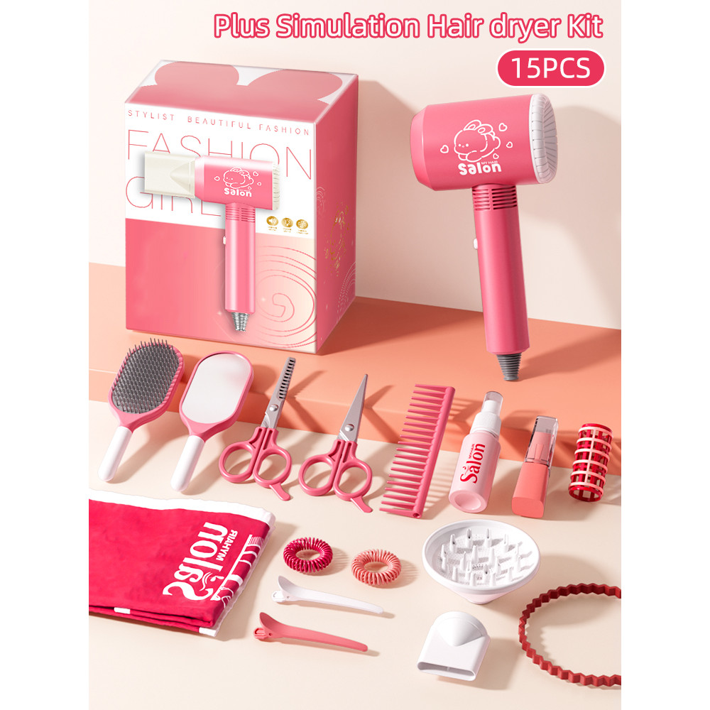 Kids Haircut Kit Set with Hair Dryer, Scissors, and Pretend Play Accessories, Educational Toy for Girls Birthday Gifts
