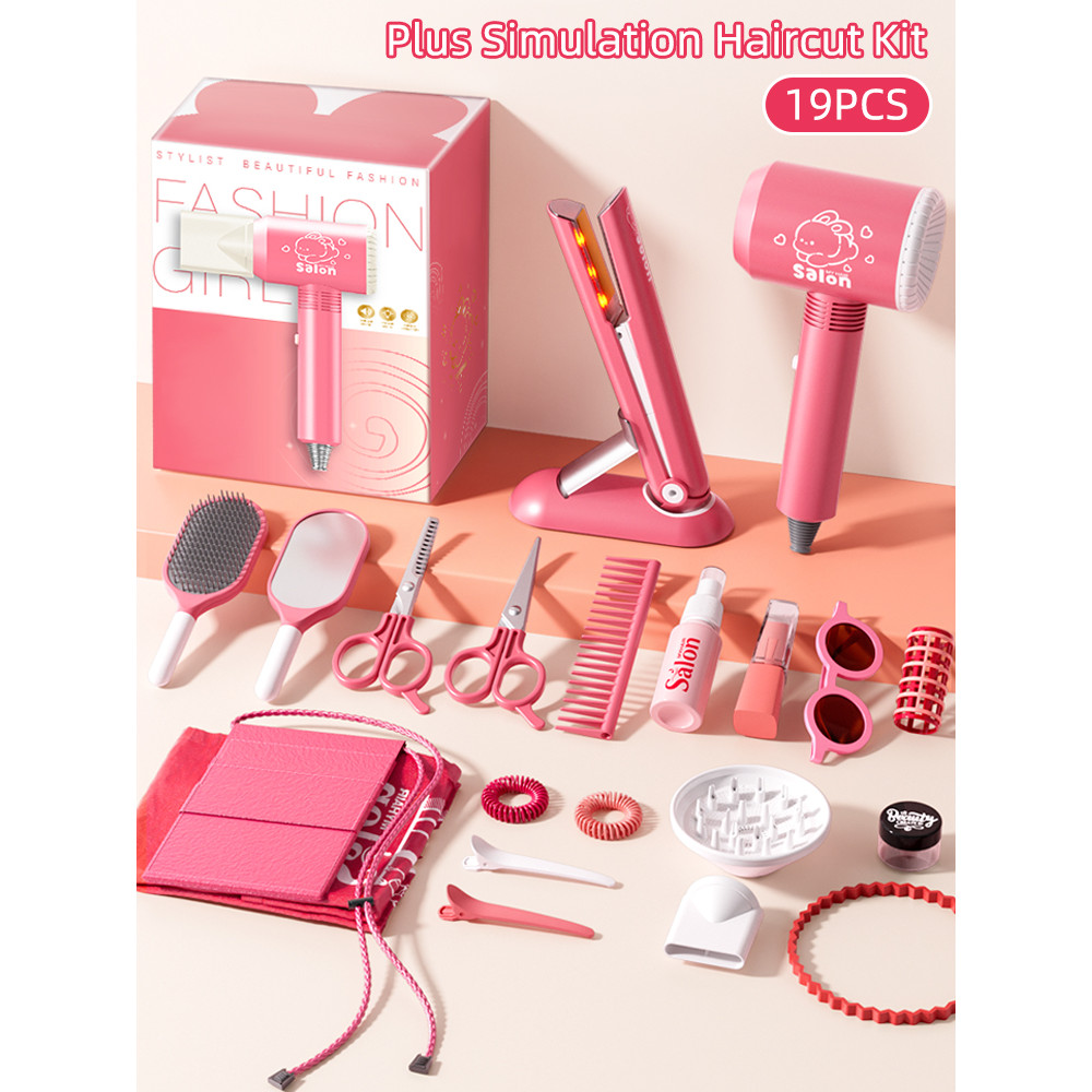 Kids Haircut Kit Set with Hair Dryer, Scissors, and Pretend Play Accessories, Educational Toy for Girls Birthday Gifts