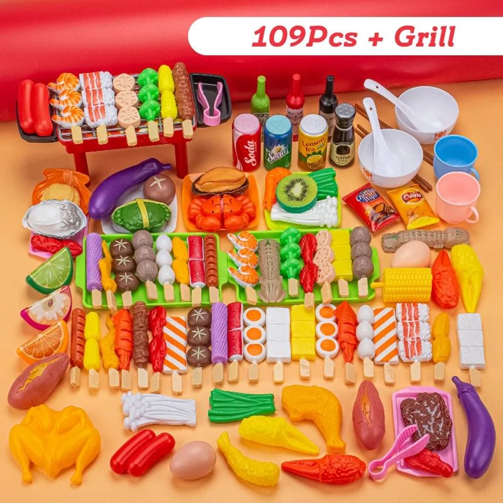 Mini Kitchen Pretend Play BBQ Set Childrens Cooking Simulation Food Toy 11