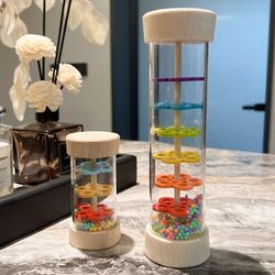 montessori baby rain stick, colorful wooden hourglass rattle for sensory & educational play