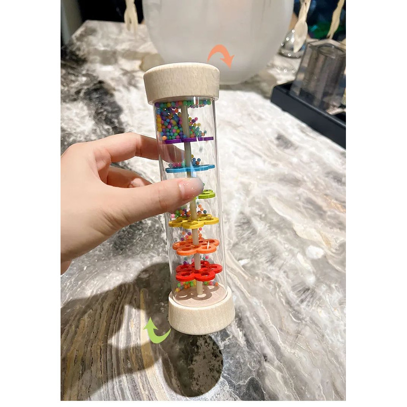 Montessori Baby Rain Stick Colorful Wooden Hourglass Rattle For Sensory Educational Play 3