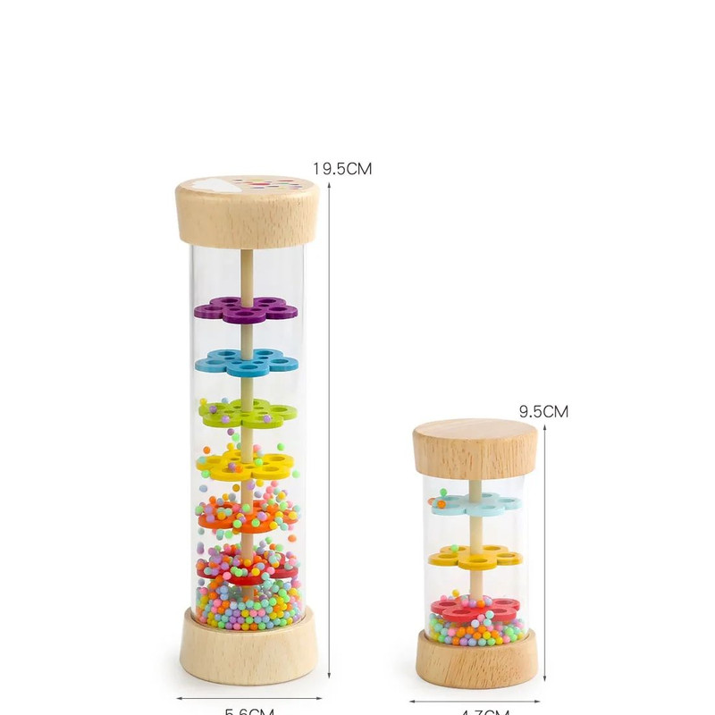 Montessori Baby Rain Stick Colorful Wooden Hourglass Rattle For Sensory Educational Play 4
