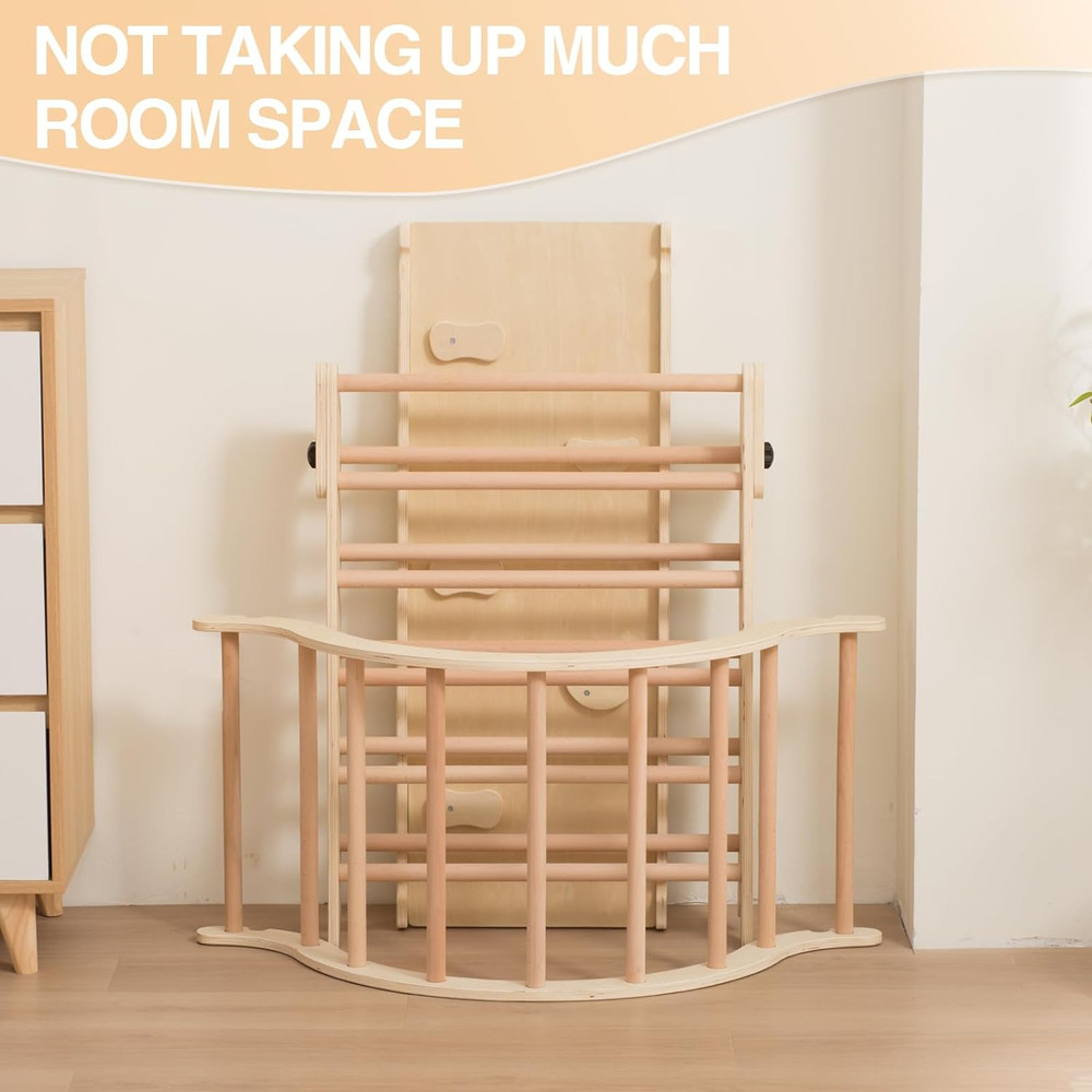 Medium Foldable Pikler Triangle Set with Sliding Ramp & Climbing Arch, 5-in-1 Wooden Toddler Climbing Toys Indoor