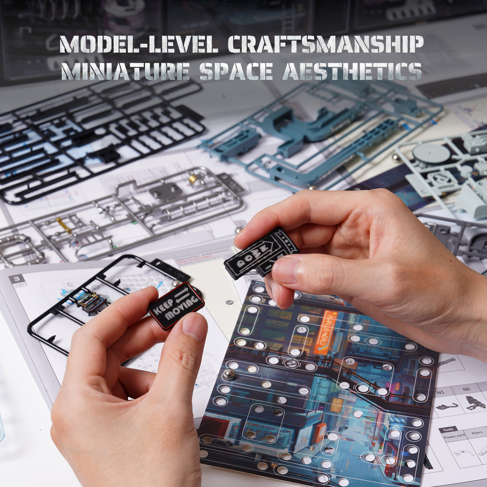 Robotime Rokr The Last City, Futuristic Marble Run 3D Puzzle Model with USB-C Automation & LED Light, Cyberpunk Gift