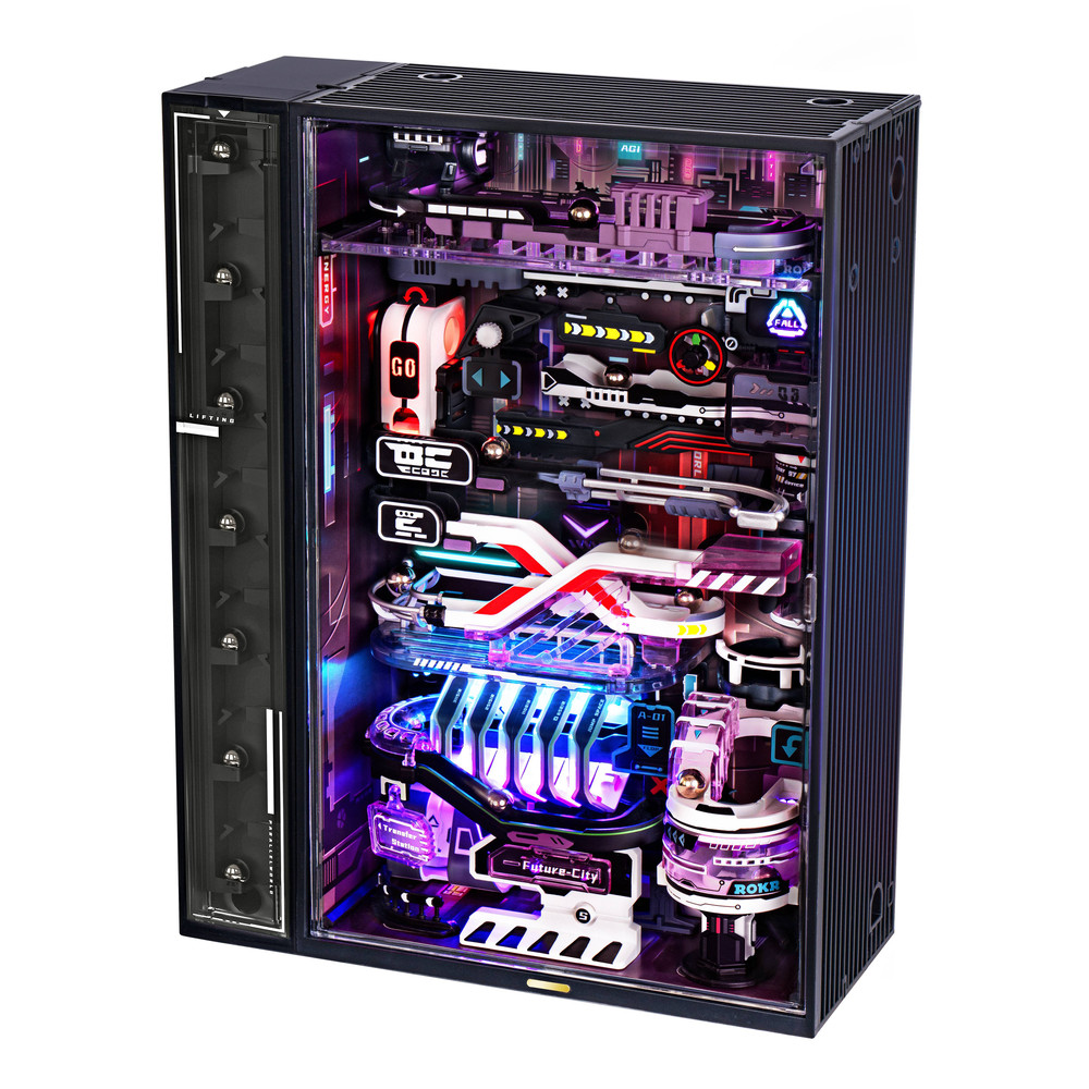 Robotime Rokr The Last City, Futuristic Marble Run 3D Puzzle Model with USB-C Automation & LED Light, Cyberpunk Gift