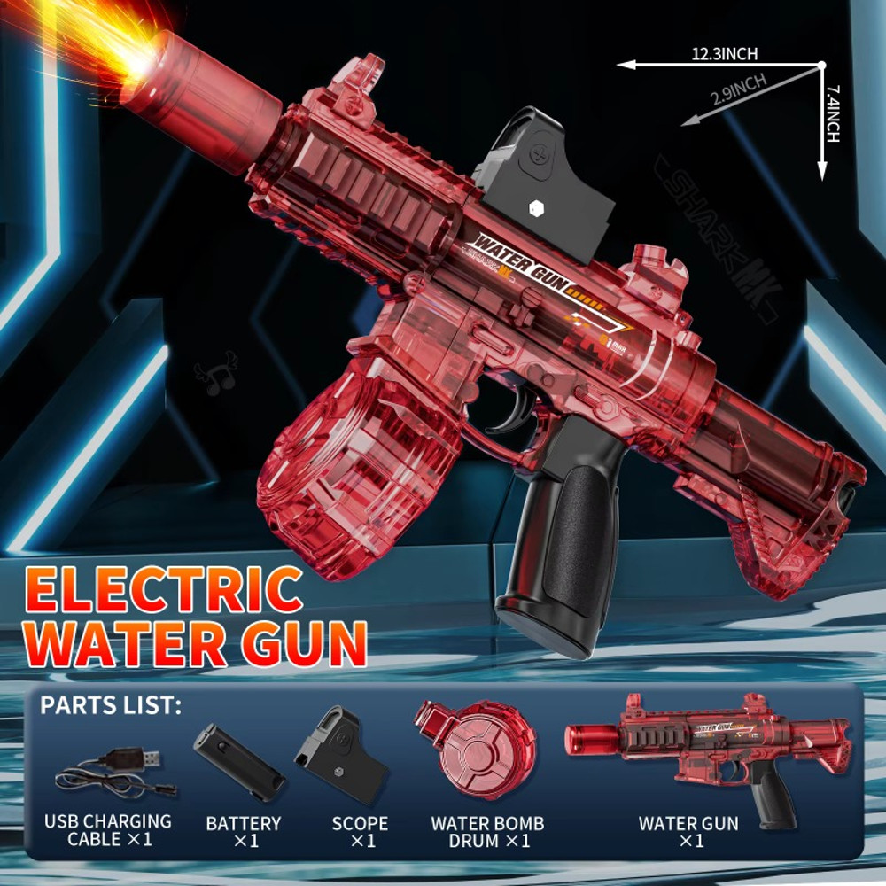 Led Simulation Fire Electric Water Guns for Children, Large Capacity Automatic Continuous Water Gun, Kids Summer Outdoor