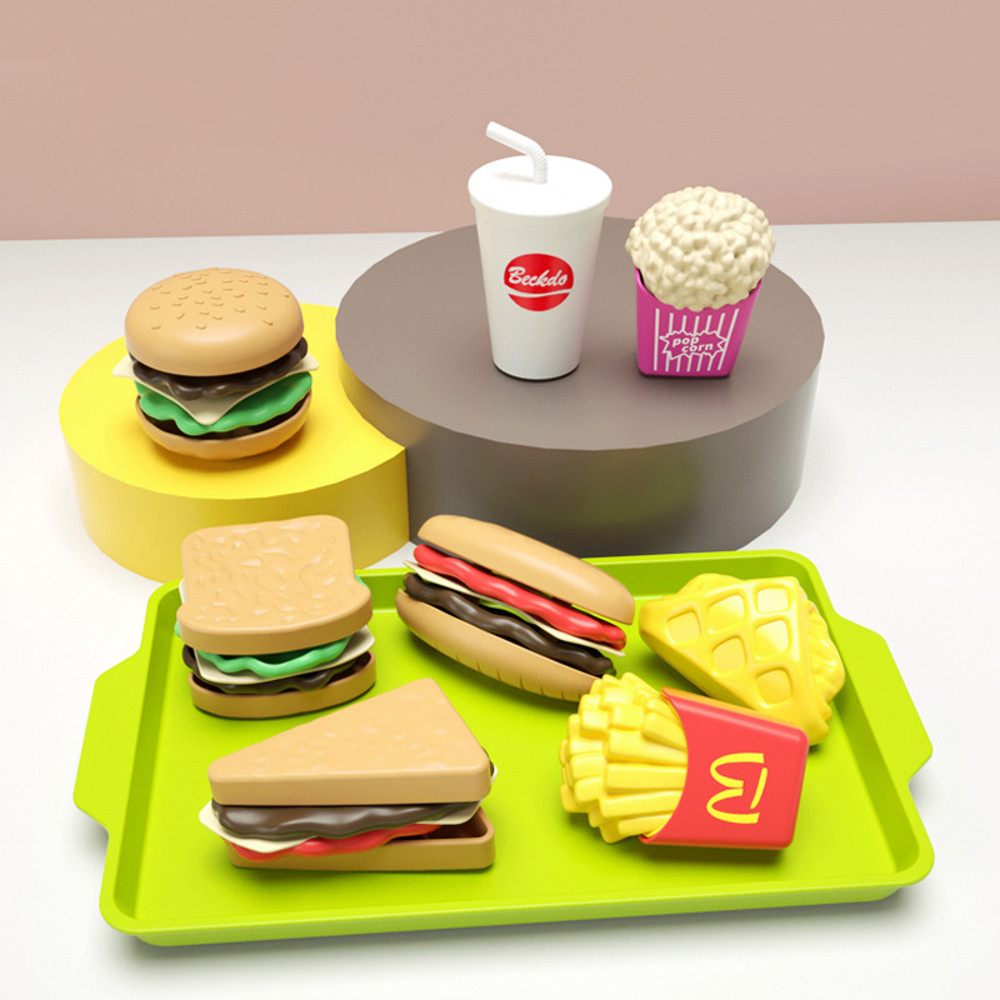 Kids Mini Simulation Food Kitchen Toys Set Pretend Play Cooking Toys Gifts Hamburger Fries Sandwich 0