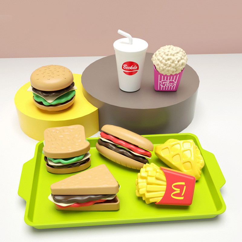 Kids Mini Simulation Food Kitchen Toys Set Pretend Play Cooking Toys Gifts Hamburger Fries Sandwich 0