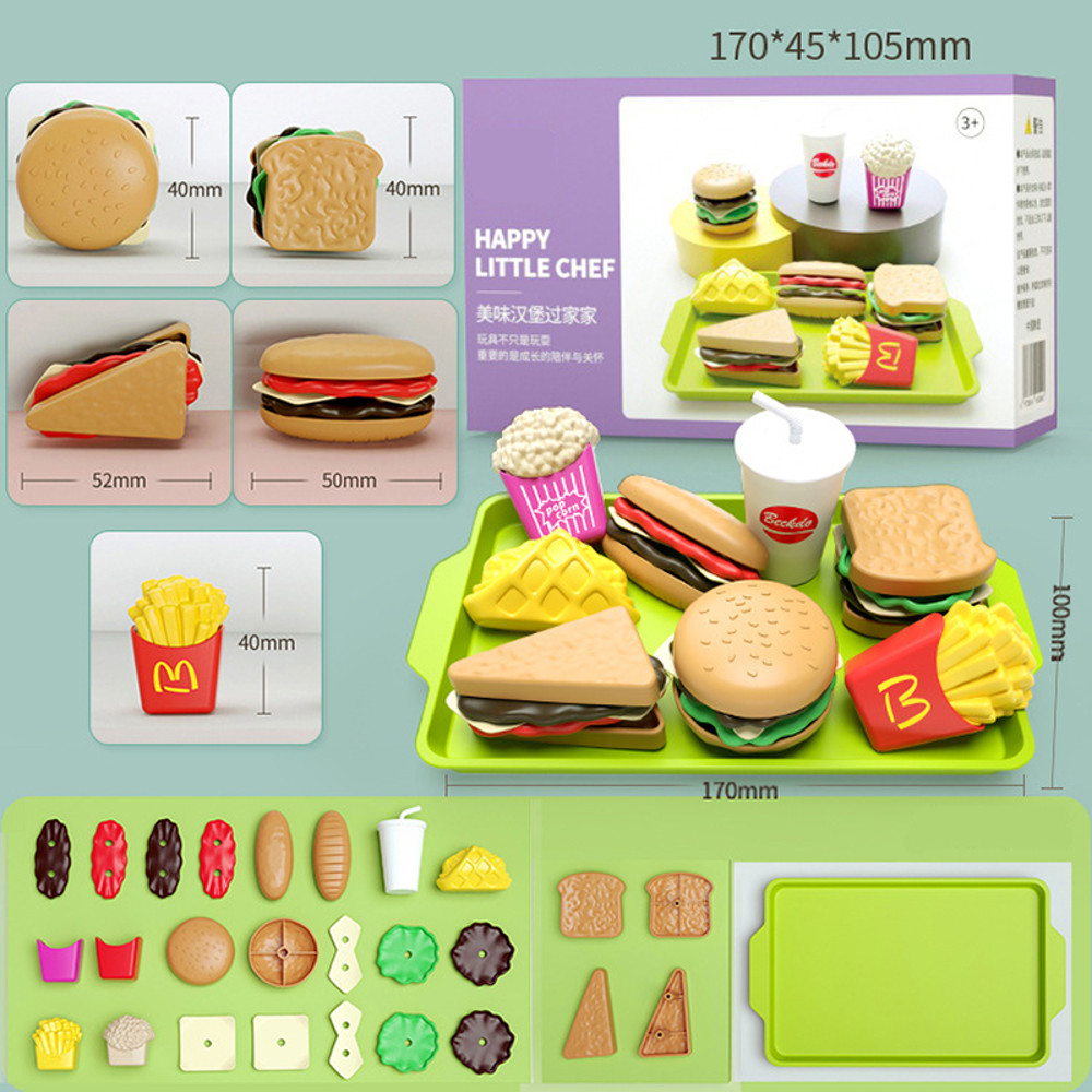 Kids Mini Simulation Food Kitchen Toys Set Pretend Play Cooking Toys Gifts Hamburger Fries Sandwich 6