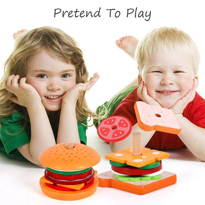 Children Pretend Play Kitchen Toys Montessori Educational Wooden Simulation Food Matching Stacking 2