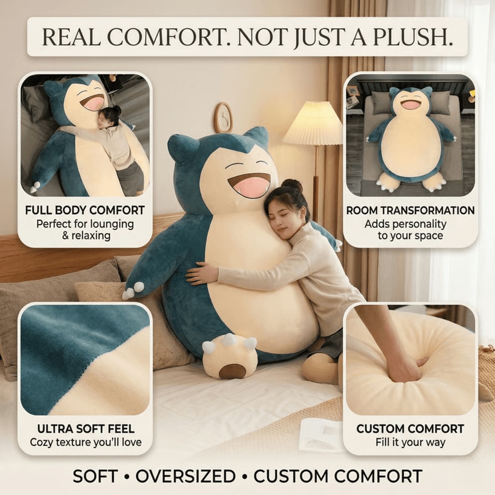 Giant Snorlax Plush Pillow For Cozy Cuddles Naps And Room Comfort Everyday 1