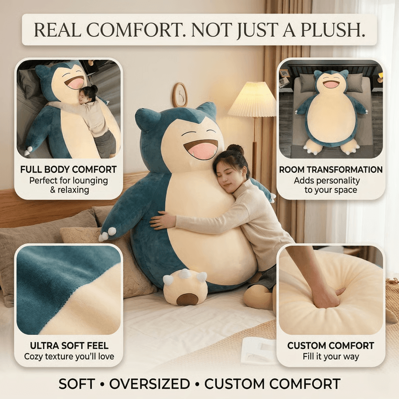 Giant Snorlax Plush Pillow For Cozy Cuddles Naps And Room Comfort Everyday 1