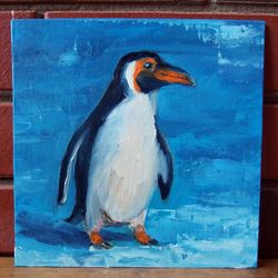 Penguin on ice and snow background oil painting on canvas original Antarctic arctic artwork