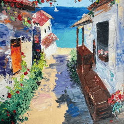 oil painting of the sea. seascape. painted with palette knife