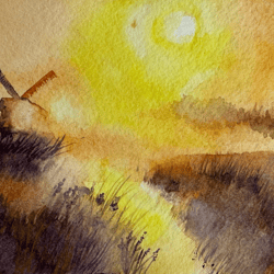 Watercolor painting of an earlier morning with fog