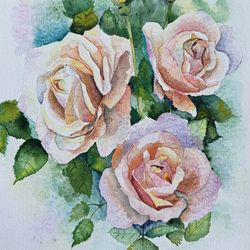 Watercolor painting of flowers. Painting of roses