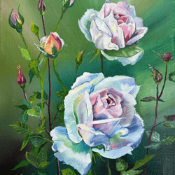 Oil painting of flowers. White roses