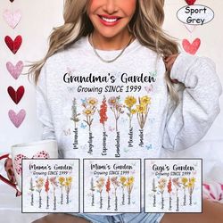 Personalized Grandma's Garden Shirt, Custom Birth Month Flower Shirt, Grandma Gift, Mimi Nana Plant Gift