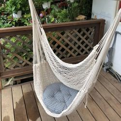 Nordic Style White Cotton Rope Hammock Swing Chair - Indoor/Outdoor Hanging Seat for Child Adult - Single Safety Hammock