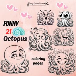 Octopus Coloring Sheets ,coloring pages for adult and kids,Expressive Octopus Coloring