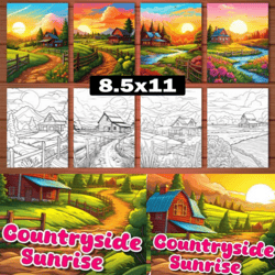 Countryside Sunrise Coloring Pages-for adults & kids