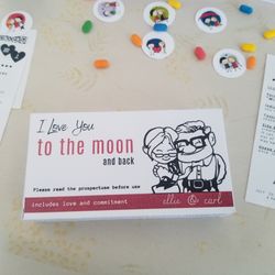 I love you to the moon editable, customisable pill box invitation template