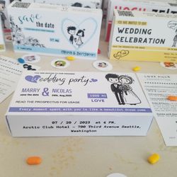 you are invited to our wedding party editable pill box invitation template
