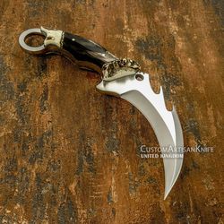 Hand Crafted custom D2 Karambit knife Stag Crown Antler