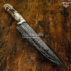 1 of a kind custom damascus chef knife Stag Antler