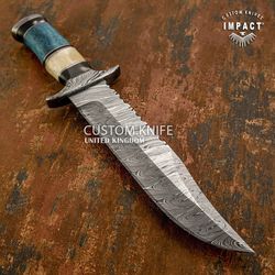 Hand Forged custom Damascus Bowie knife.