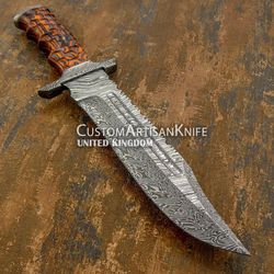 Hand Crafted custom Damascus Fuller Art Bowie knife