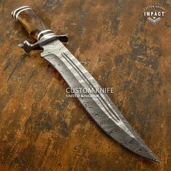 Custom Damascus Large Fuller Bowie knife