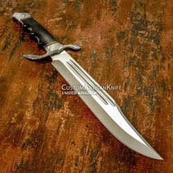 Hand Crafted custom Double Groove Bowie knife Bull Horn Handle Damascus Guard