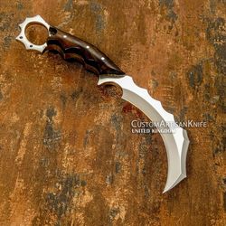 1-Of-A-Kind custom Karambit full tang knife burl wood handle