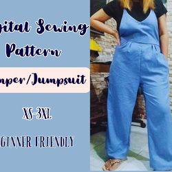 Overall Jumpsuit Sewing Pattern, PDF XS-3XL, Tie back Jumper, Trendy Loose Backless, Woman Jumpsuit, Digital Template