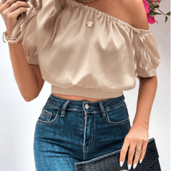One Shoulder Top Sewing Pattern short Puff Sleeve PDF XS-XL, elastic woman blouse