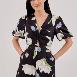 twist front playsuit romper sewing pattern, puff sleeve, pdf template