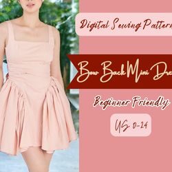 bow back dress sewing pattern, trendy fashion, prom dress