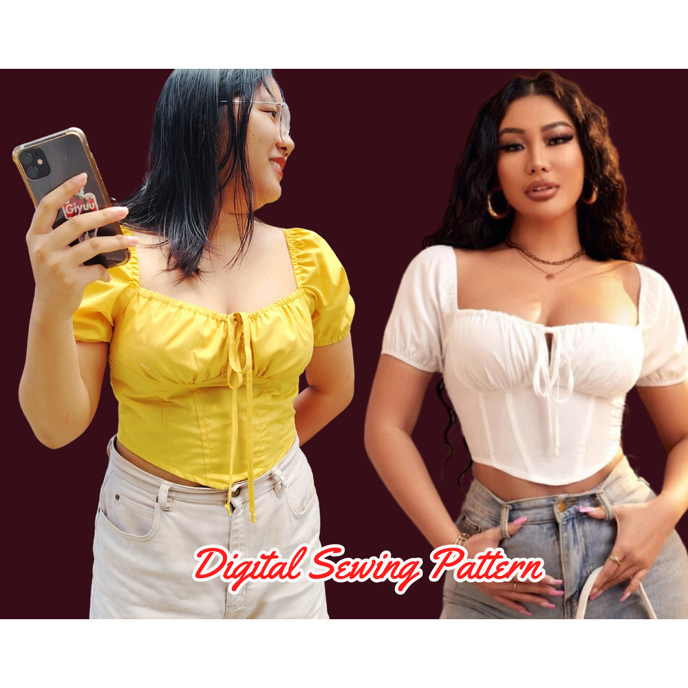 Tie Front Top Sewing Pattern Woman Top Zipper Back  XS4XL PDF Template Easy To Sew 0