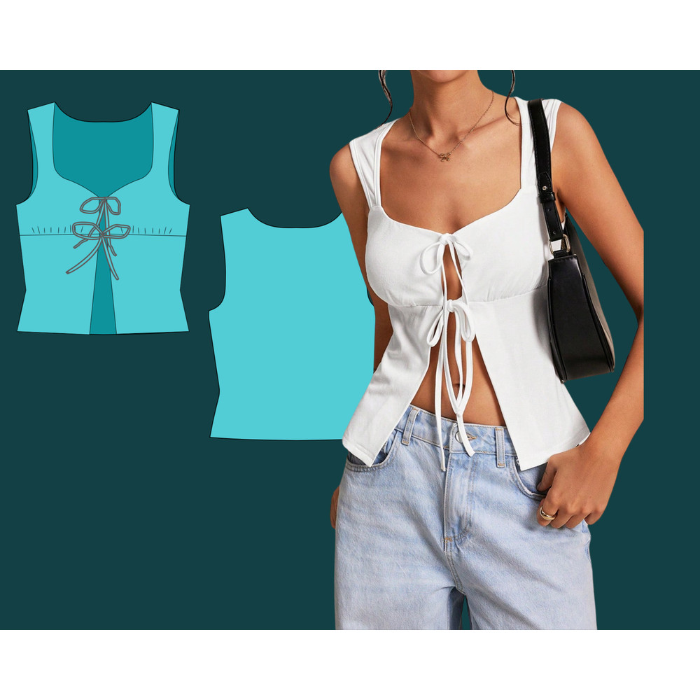 Easy To Sew Top Tank Top Pattern Woman Front Tie Digital Pattern XS4XL Trendy Top 0