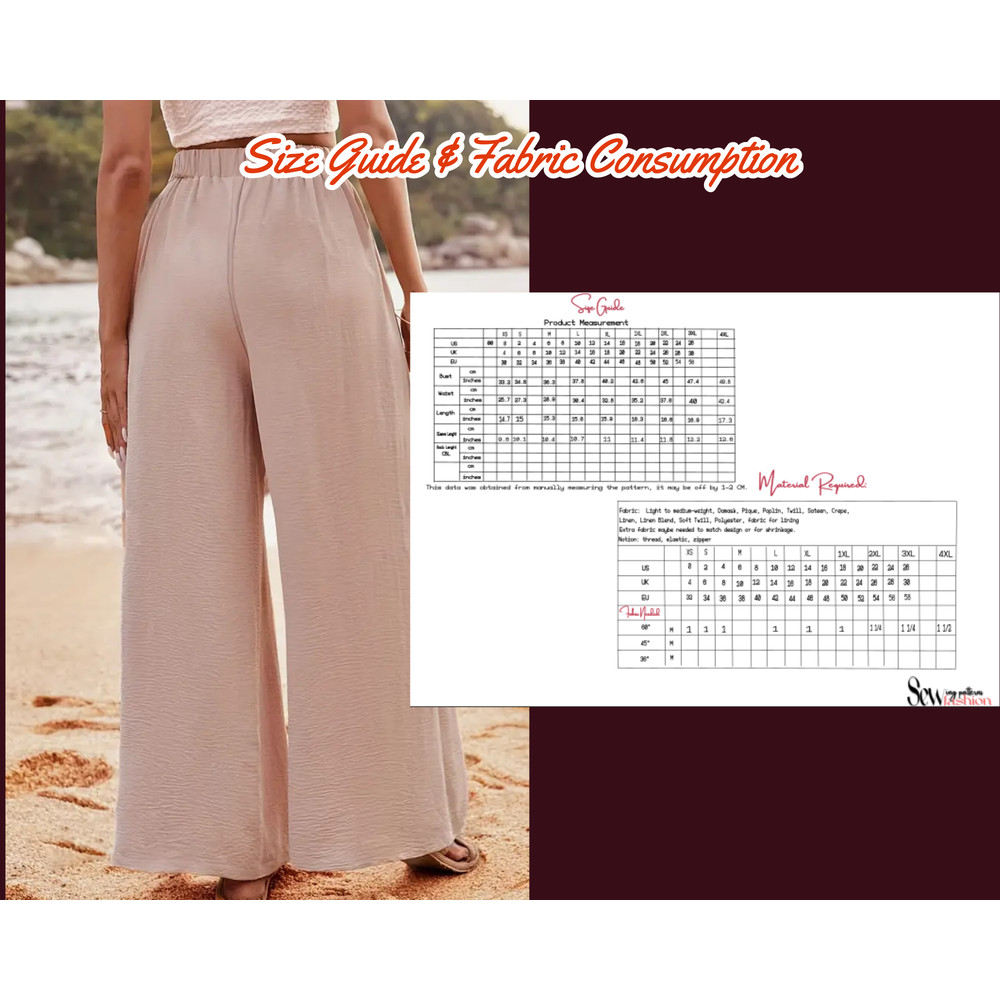 High Waist Wide Leg Tied Pants Sewing Pattern Casual Loose Pants Spring Summer XS3XL 5