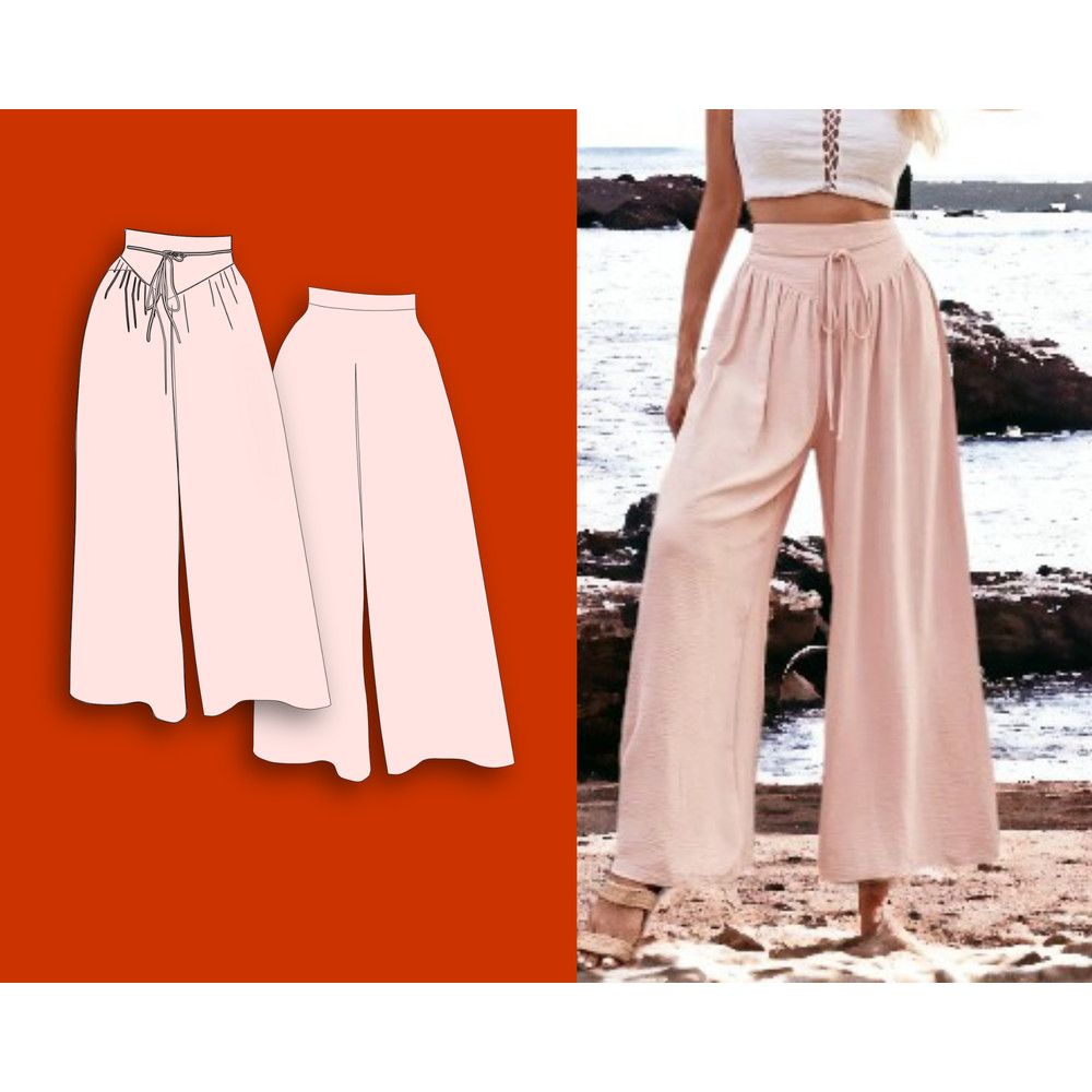 High Waist Wide Leg Tied Pants Sewing Pattern Casual Loose Pants Spring Summer XS3XL 6