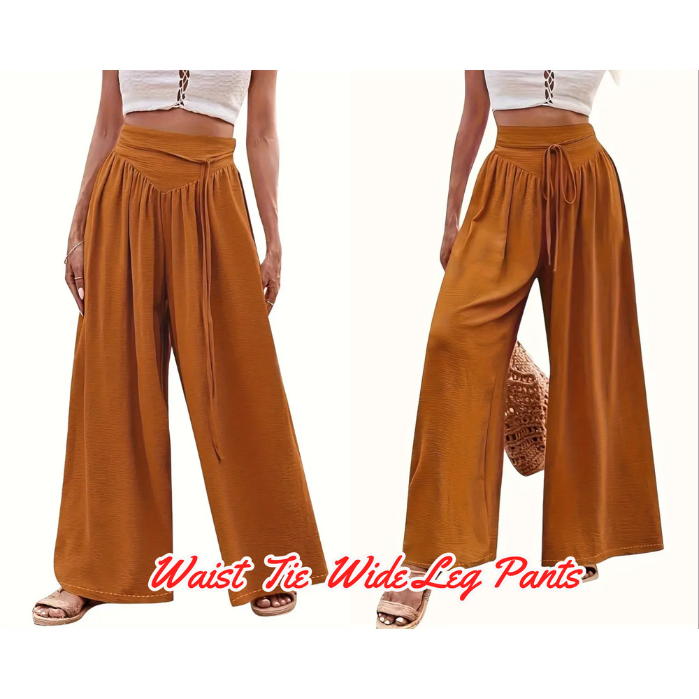 High Waist Wide Leg Tied Pants Sewing Pattern Casual Loose Pants Spring Summer XS3XL 7