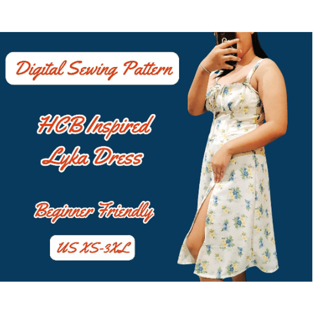 Easy To Sew Dress Woman Corset Dress Flare Midi Skirt Side Slit CottageCore PDF Sewing Pattern US S 1