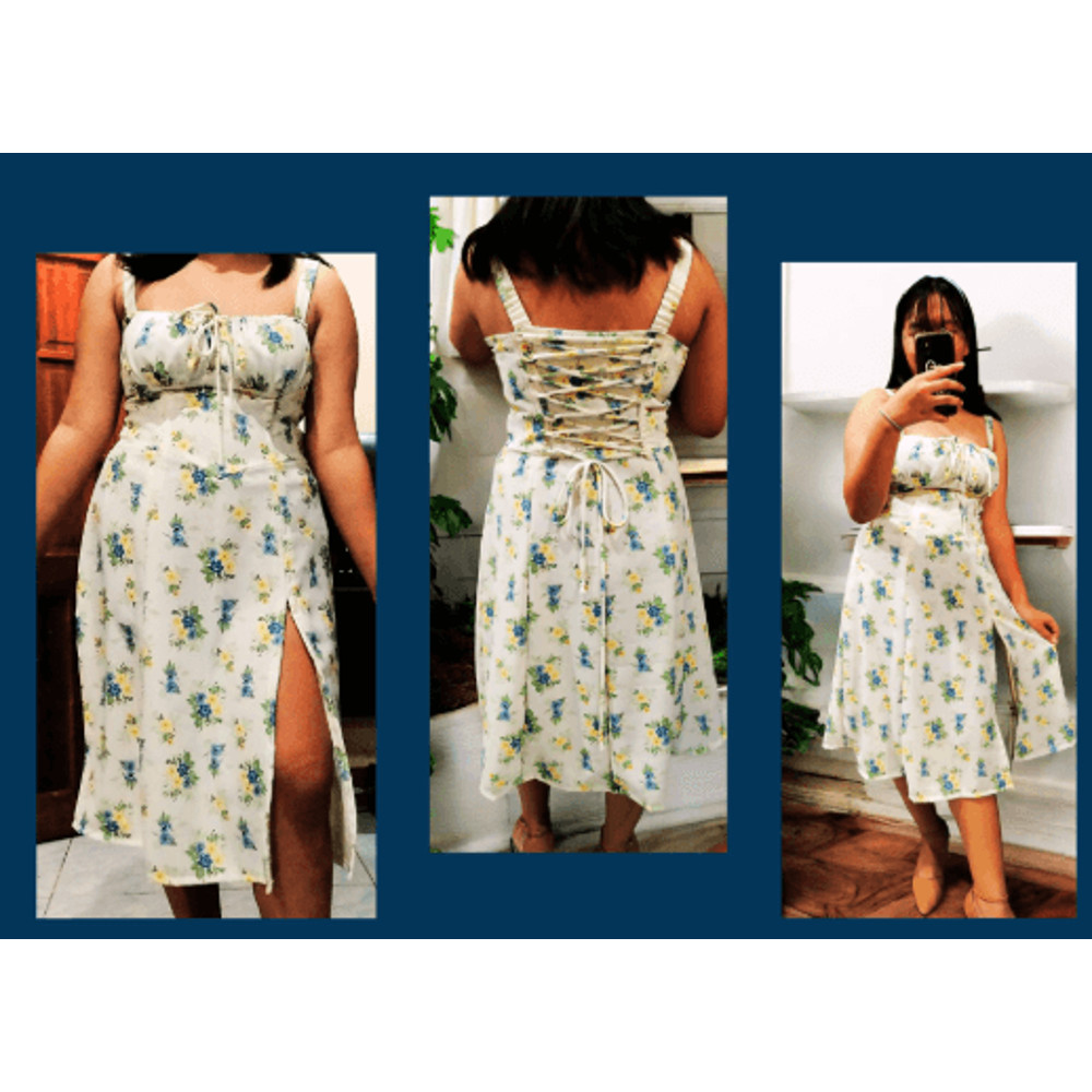 Easy To Sew Dress Woman Corset Dress Flare Midi Skirt Side Slit CottageCore PDF Sewing Pattern US S 4