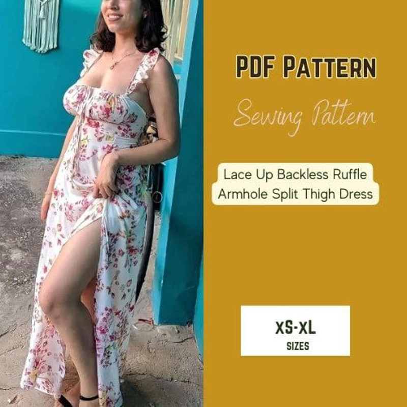 Backless Dress Sewing Pattern Maxi Tie Back Crisscross XS4XL Woman Floral Party Vacation Dress PDF 1