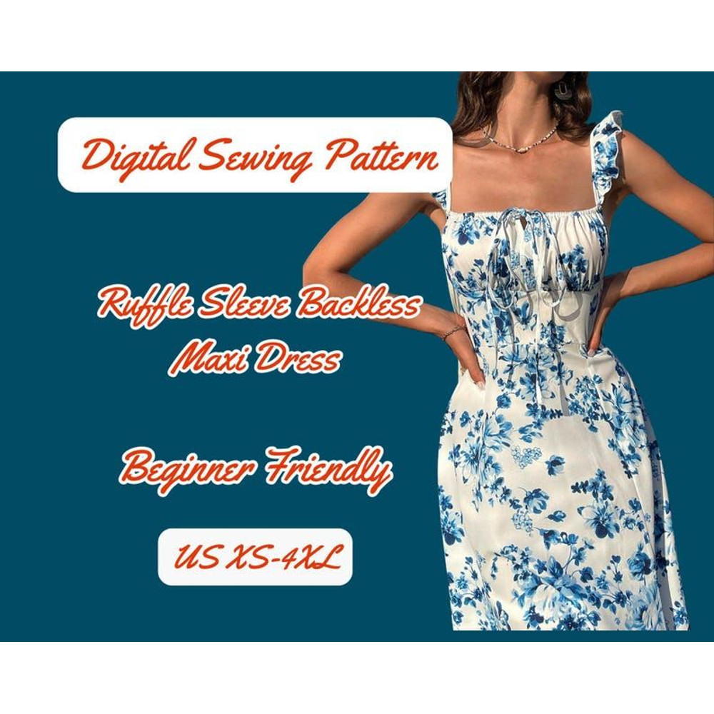 Backless Dress Sewing Pattern Maxi Tie Back Crisscross XS4XL Woman Floral Party Vacation Dress PDF 3
